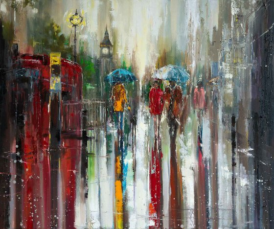 'LOVE AFFAIR IN LONDON' (2017) LARGE OIL PICTURE READY TO HANG (Reserved on))