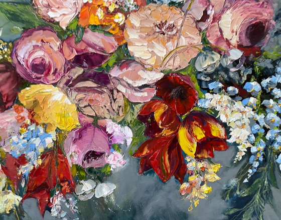 FLORAL PARADISE- original painting on canvas, floral painting, wall decor, bouquet