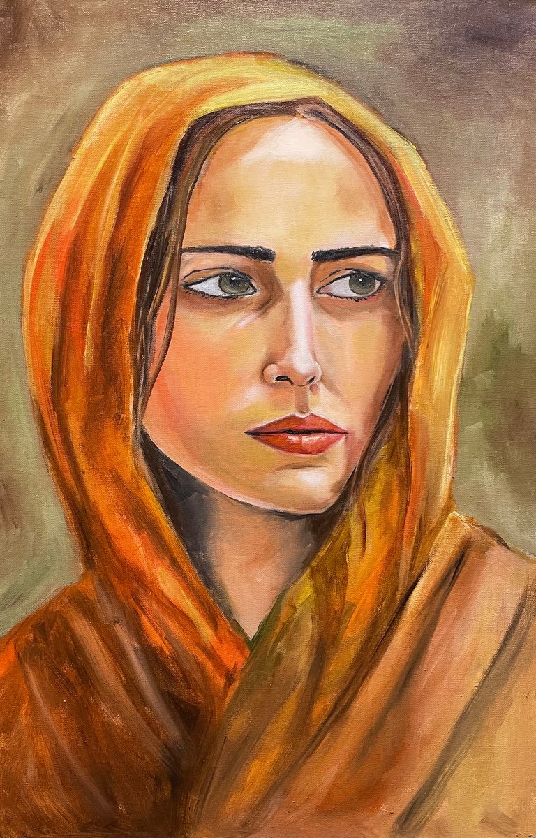 Impressionistic Portrait Oil Painting By Aisha Haider, 20 X 30, Lady In Thought, Original Artwork