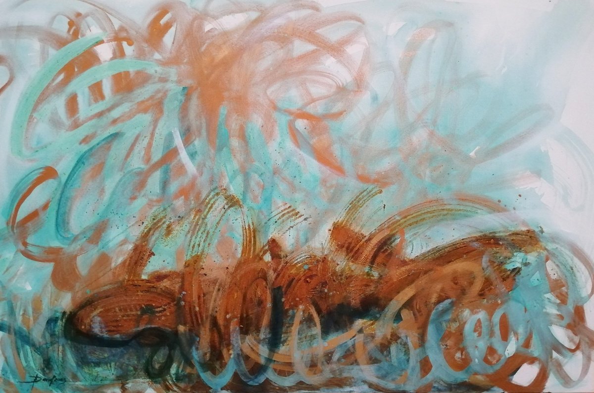 Abstract Painting By Olga David, 47 X 31", Chocolate Swirl, Original Artwork