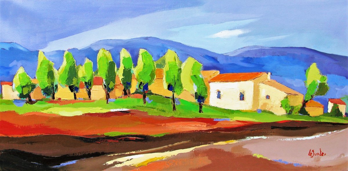 Impressionistic Landscape Oil Painting By Jean-Noel Le Junter, 24 X 12, Spring In Provence, Original Artwork