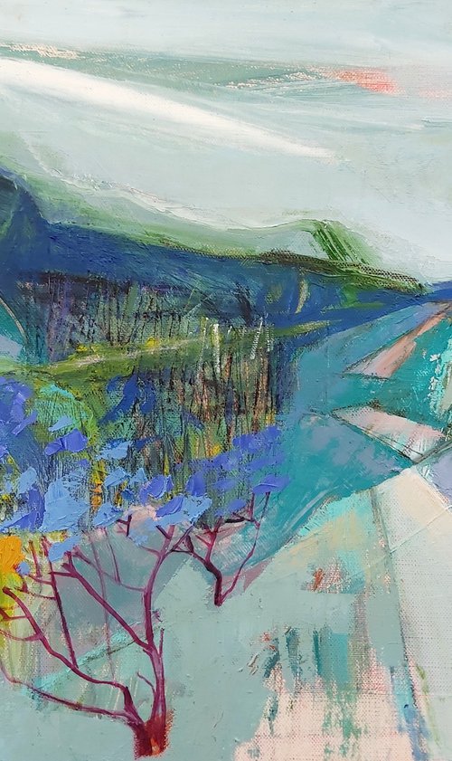 landscape with blue flowers by Victoria Cozmolici