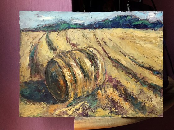 Hay Stack  Oil Pastel Painting