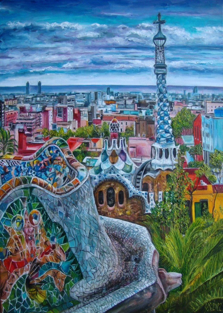 Photorealistic Cityscapes Oil Painting By Olga Knezevic, 20 X 28", Barcelona, Original Artwork