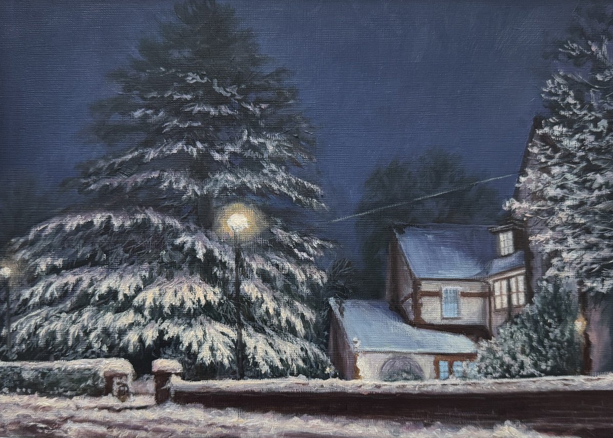 Impressionistic Landscape Oil Painting By Diana Sandetskaya, 11 X 7, December Snow Wills Grove (2), Original Artwork