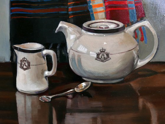 Still Life of Kikoy with Teapot and jug