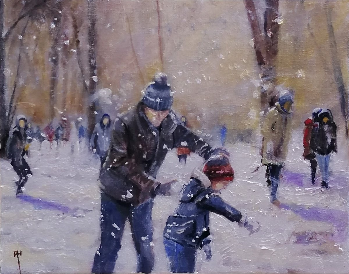 Impressionistic Portrait Acrylic Painting By Alan Harris, 12 X 10, Fun And Games In The Park, Original Artwork