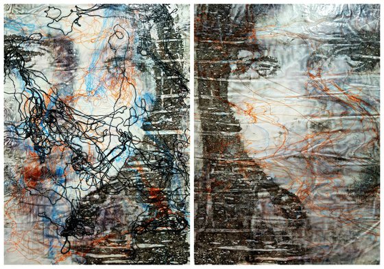 The rain and the sun (n.343) - 102,00 x 71,00 x 2,50 cm - diptych - ready to hang - mix media painting on stretched canvas