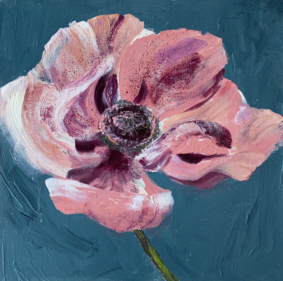 Poppy original painting on canvas floral by Oksana Petrova