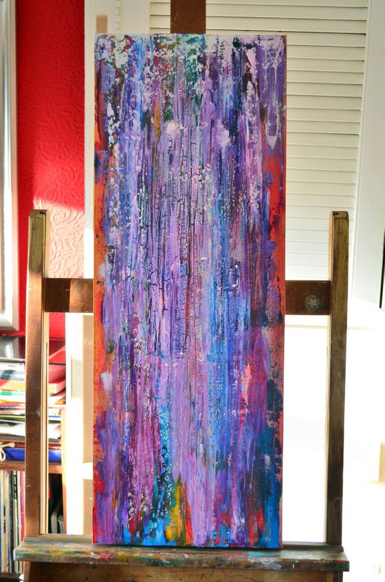 Ultra Violet Rain - Abstract Home Decor Art  On The Long Deep Edge Canvas Ready To Hang