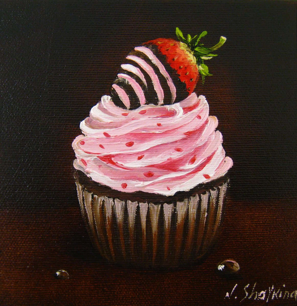 Cake. Small painting oil on canvas by Natalia Shaykina