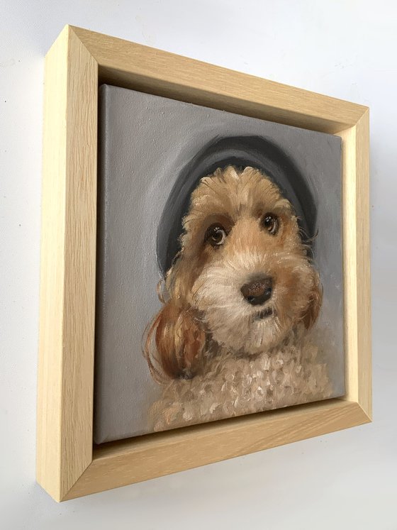 Custom pet portrait in frame