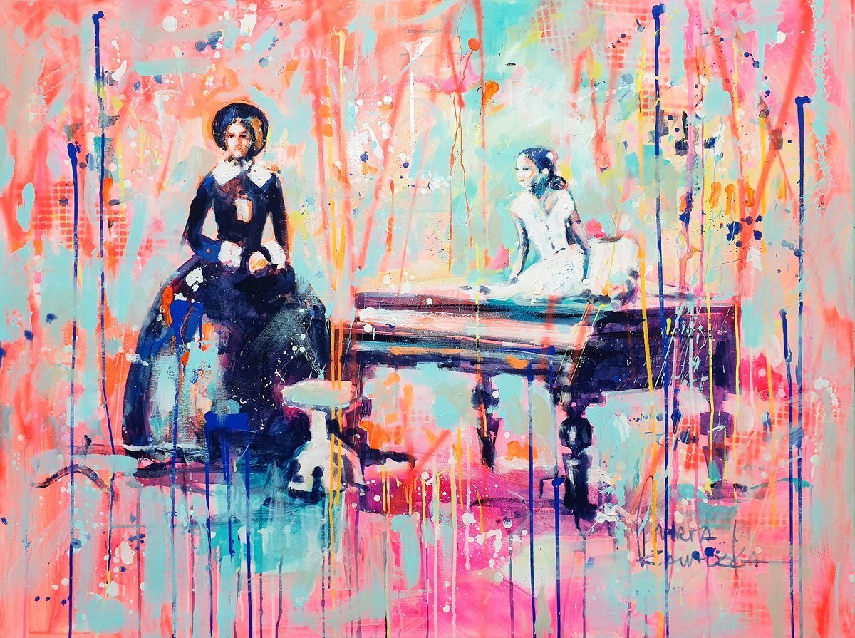 Impressionistic Portrait Acrylic Painting By Marta Zawadzka, 51 X 38", Whispering Waves, Original Artwork