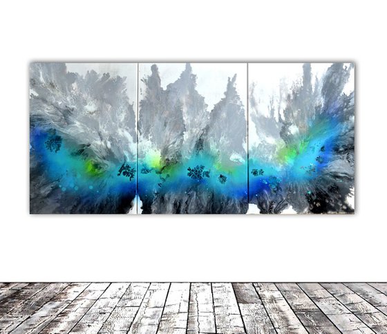 Astral Love 10 150x70cm, Fluid Art Painting Large Abstract XXL Peaceful Artwork Neutral Colours Painting