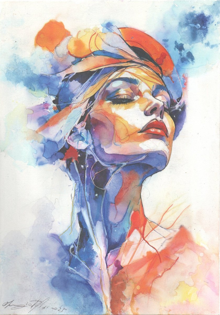 Surrealistic Portrait Ink Drawing By Maurizio Puglisi, 8 X 11", Bali, Original Artwork