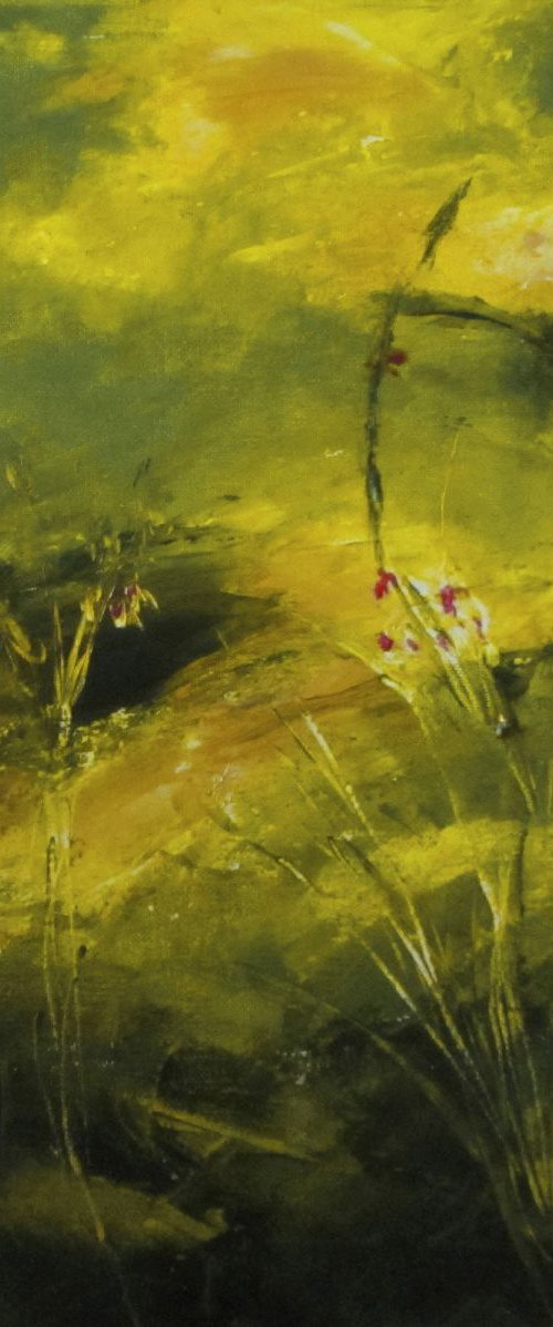 Mainly Green - small abstract landscape acrylic painting - ready to hang by Karin Goeppert