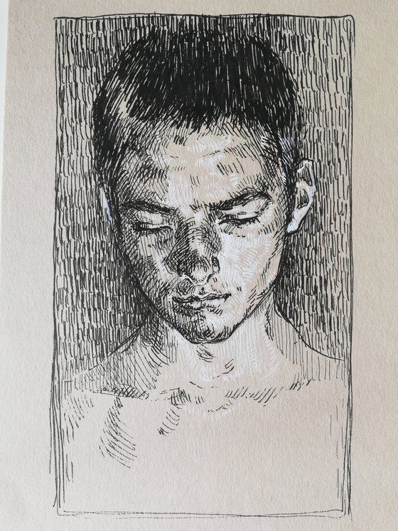 Little portrait. Cross hatching art