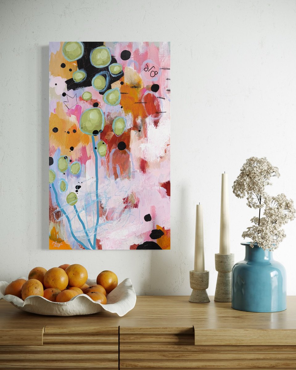 Organic Botanical Acrylic Painting By Chantal Proulx, 14 X 24, La Reine Pi?querette, Original Artwork