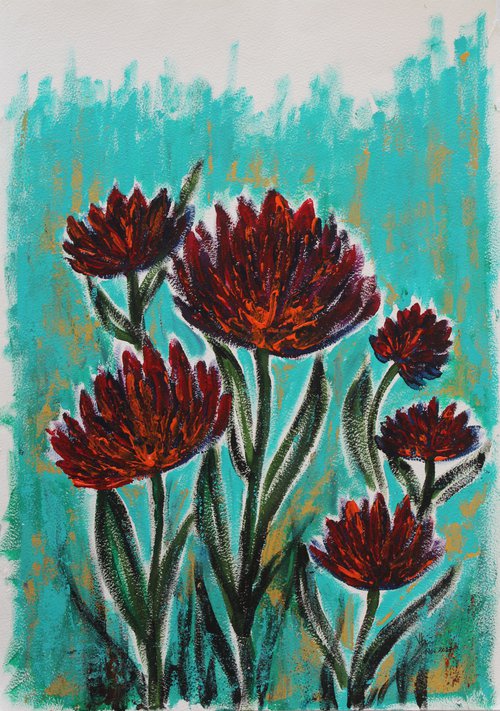 I'm with you - Acrylic on Handmade Paper - Gift art- floral by Vikashini Palanisamy