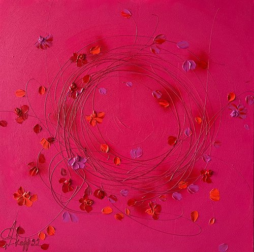 Square acrylic painting with flowers “Elysian Visions” by Anastassia Skopp