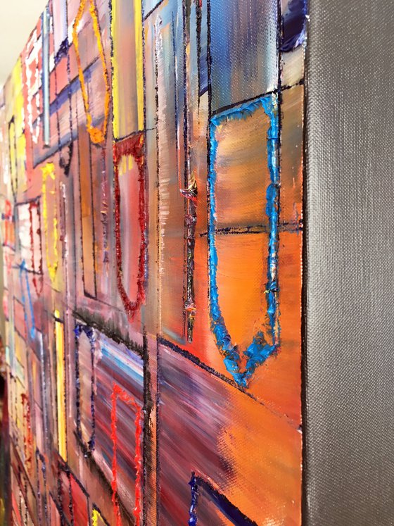 "It Will All Make Sense" - Original Xt Large PMS Abstract Triptych Oil Paintings On Canvas - 66" x 40"