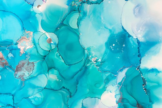 Stream - Teal Alcohol Ink Original Painting