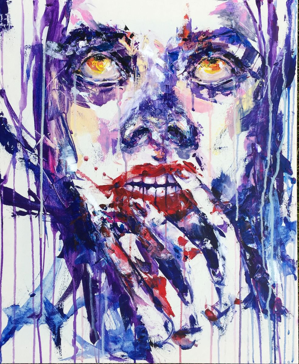 Expressive Portrait Acrylic Painting By Doriana Popa, 18 X 22, Chaos, Original Artwork