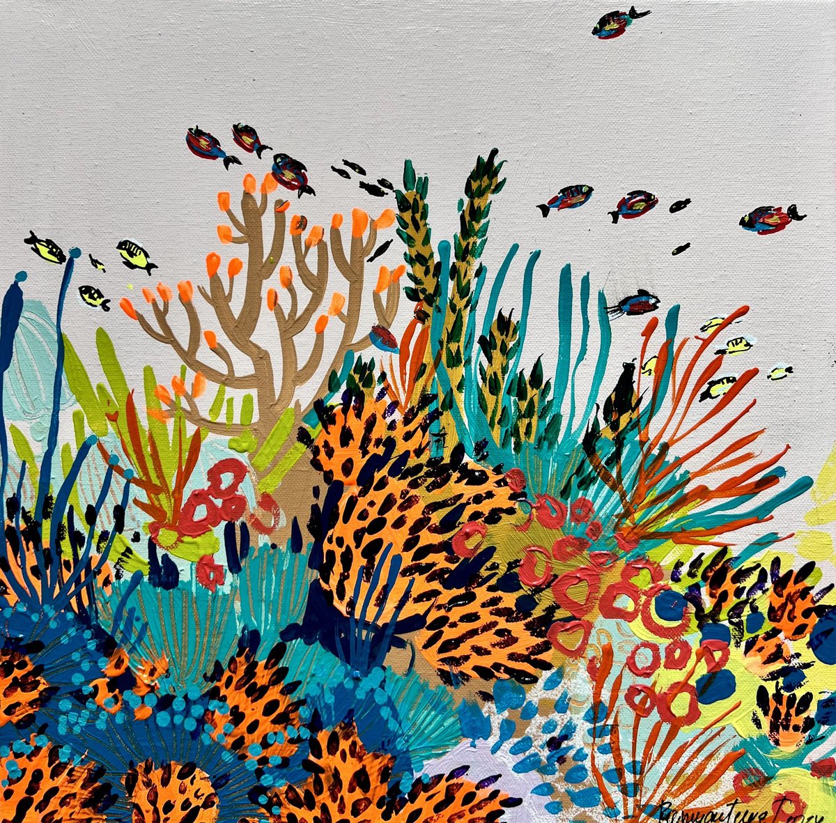 Organic Abstract Acrylic Painting By Irina Rumyantseva, 16 X 16, Underwater Life 7, Original Artwork