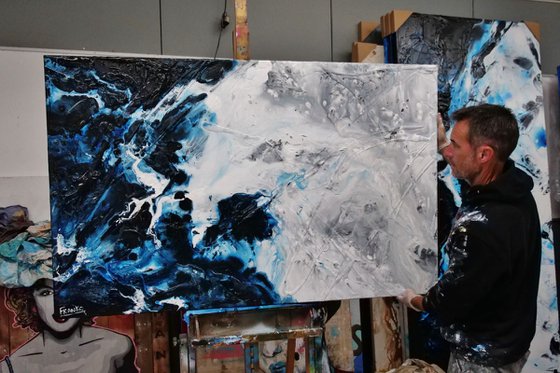 Midnight Genie 160cm x 100cm Blue Grey Abstract Art