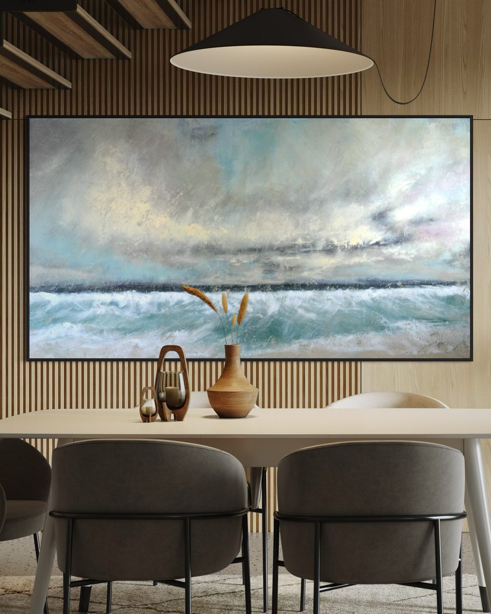 Impressionistic Landscape Acrylic Painting By Tetiana Hutsul, 87 X 47", Deja Vu In Sunset Hues, Original Artwork