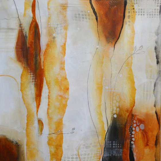 White and orange Abstract Painting - Enchanted Forest