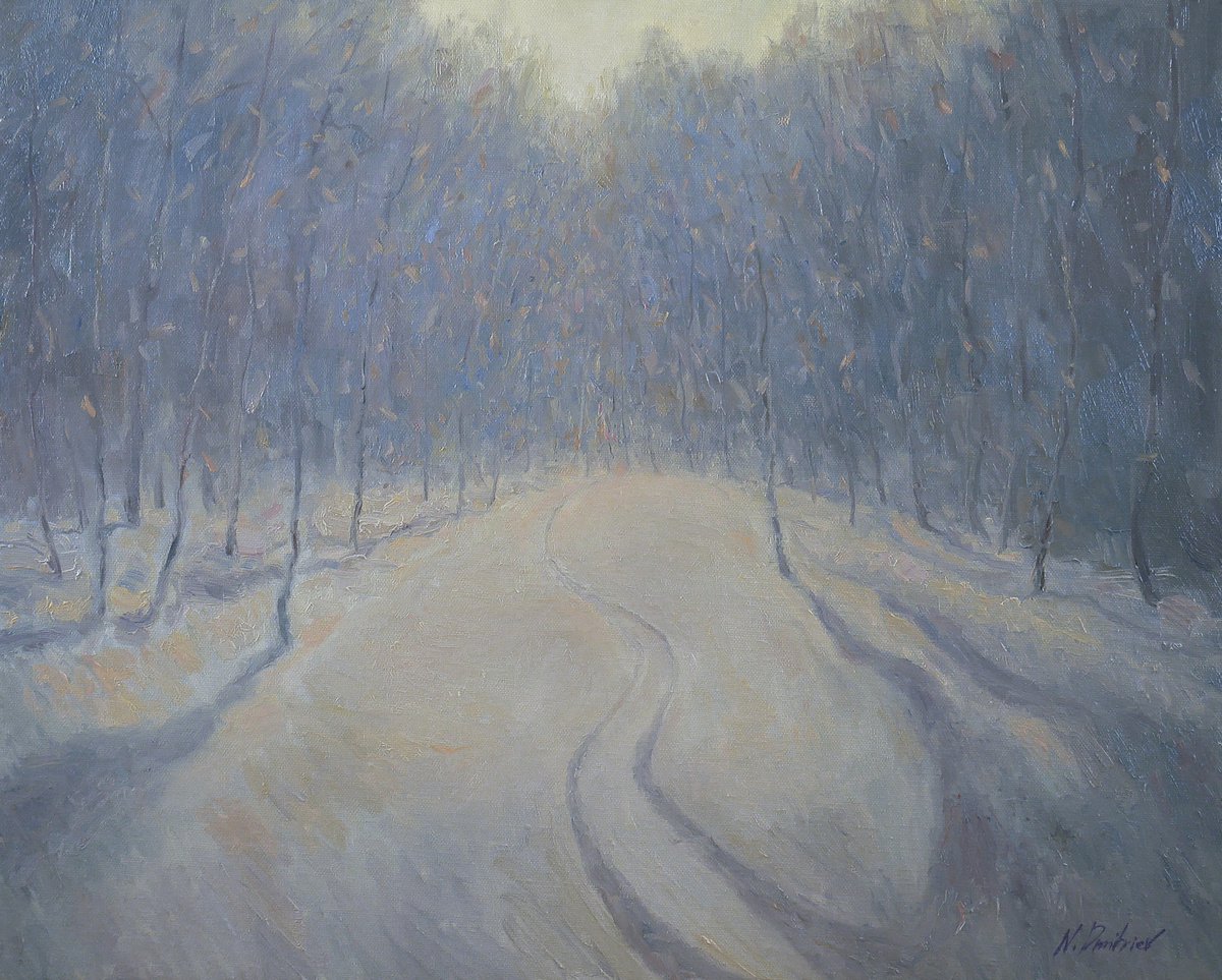 Sunny winter landscape painting by Nikolay Dmitriev