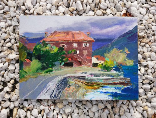 Streets of Montenegro. Old house. Original oil painting by Helen Shukina