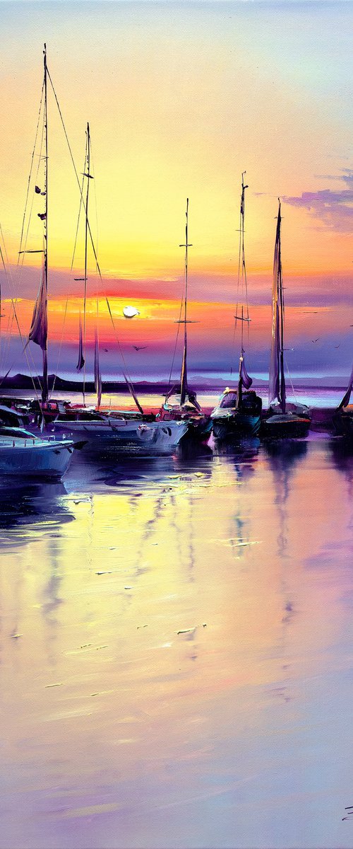 Peaceful sea with boats by Bozhena Fuchs
