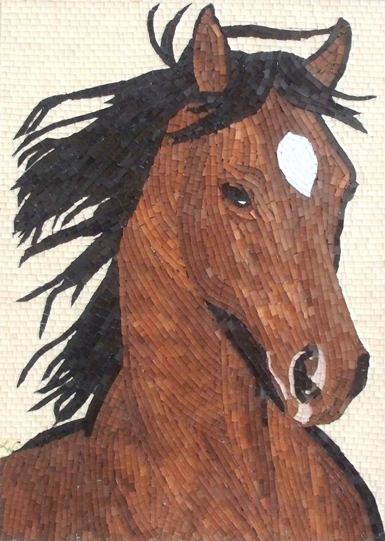 Rowdy - glass mosaic horse portrait art; equine art