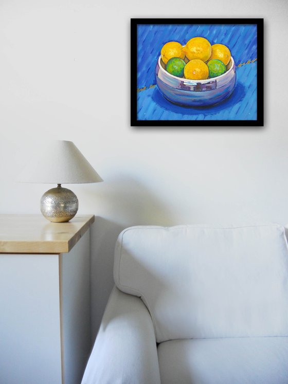 Lemons with a Blue Background