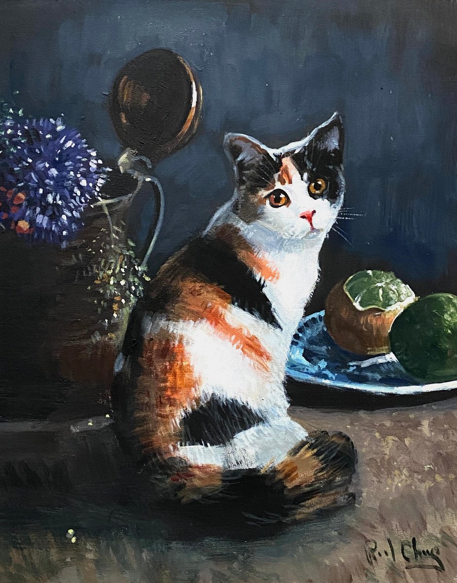  Cat And Still-Life By Paul Cheng, 16 X 20, Artwork For Sale On Artfinder