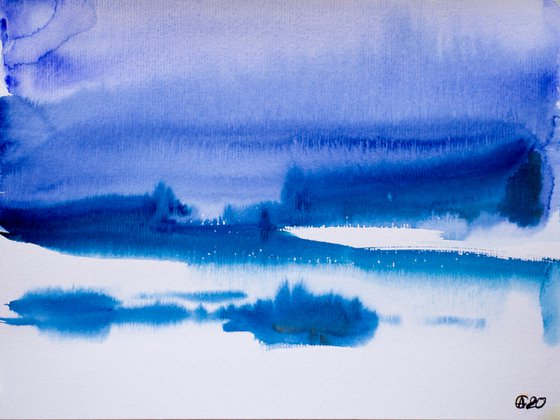 Abstraction landscape. Spanish series. #3 cold. Small interior gallery wall white watercolor acuarelle