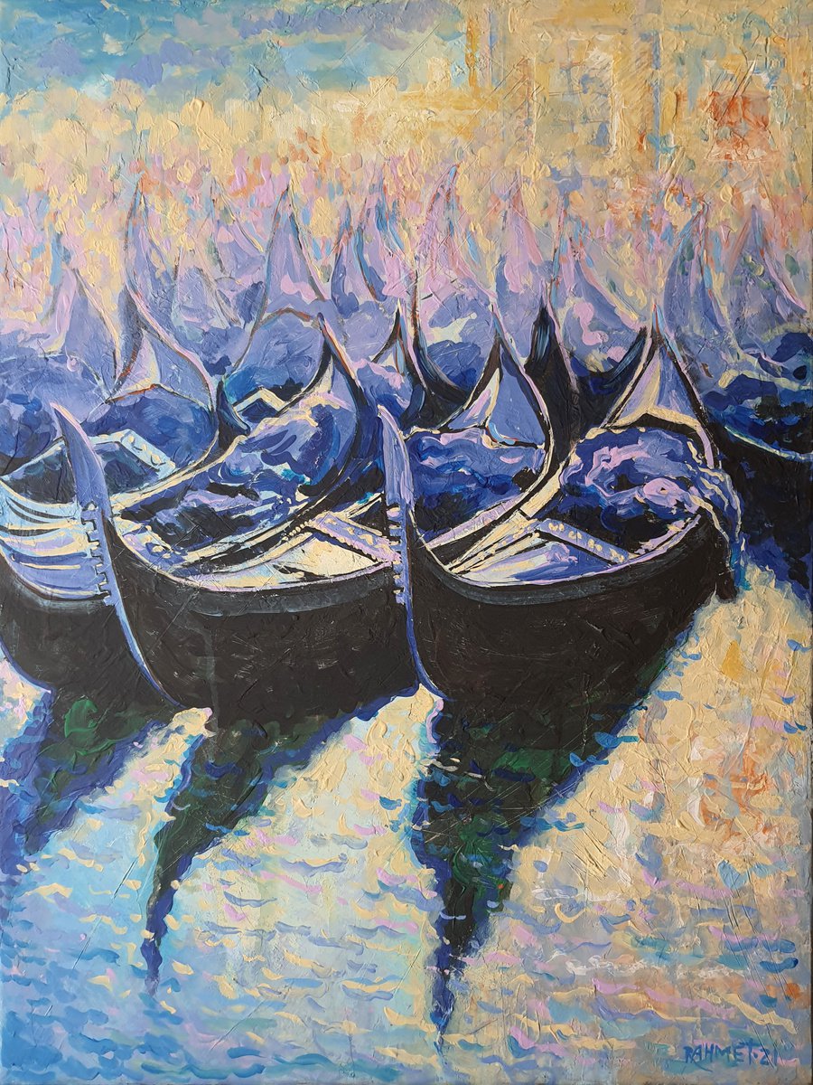  Condolas In Venice. By Rakhmet Redzhepov, 20 X 28, Artwork For Sale On Artfinder