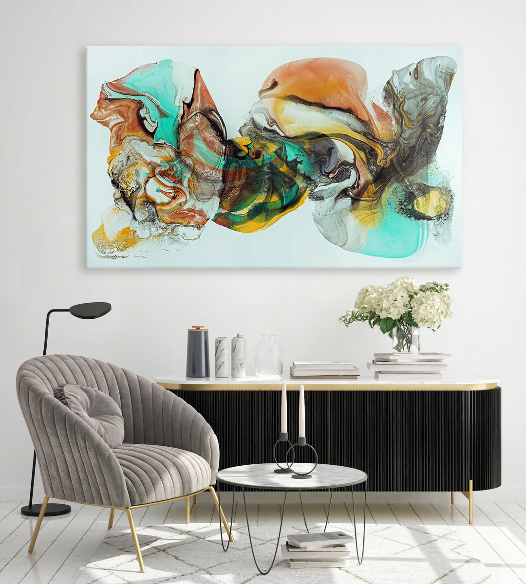 Abstract Oil Painting By Fintan Whelan, 63 X 37, Flow Naturally, Original Artwork