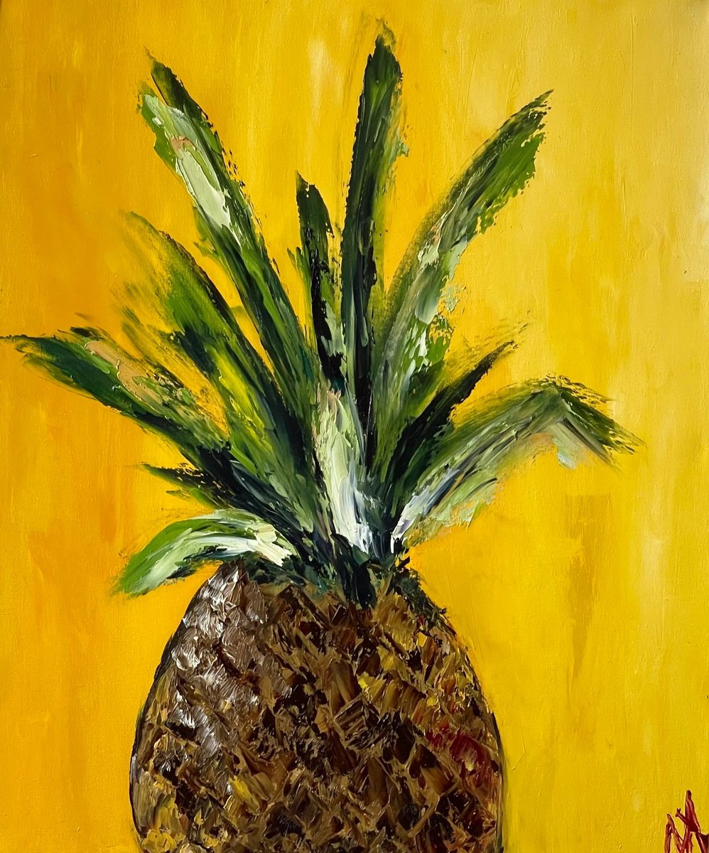 Abstract Still Life Oil Painting By Anastasiia Novitskaya, 20 X 24, Pineapple, Original Artwork