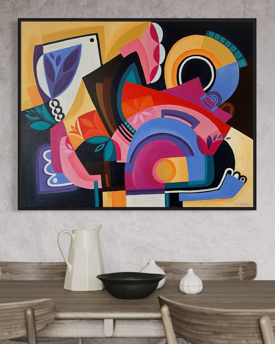 Abstract Acrylic Painting By Samantha Malone, 39 X 31", Spring Carnival, Original Artwork