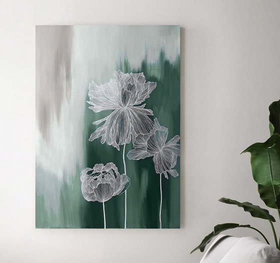 "Emerald Thinness 3" Abstract flower art