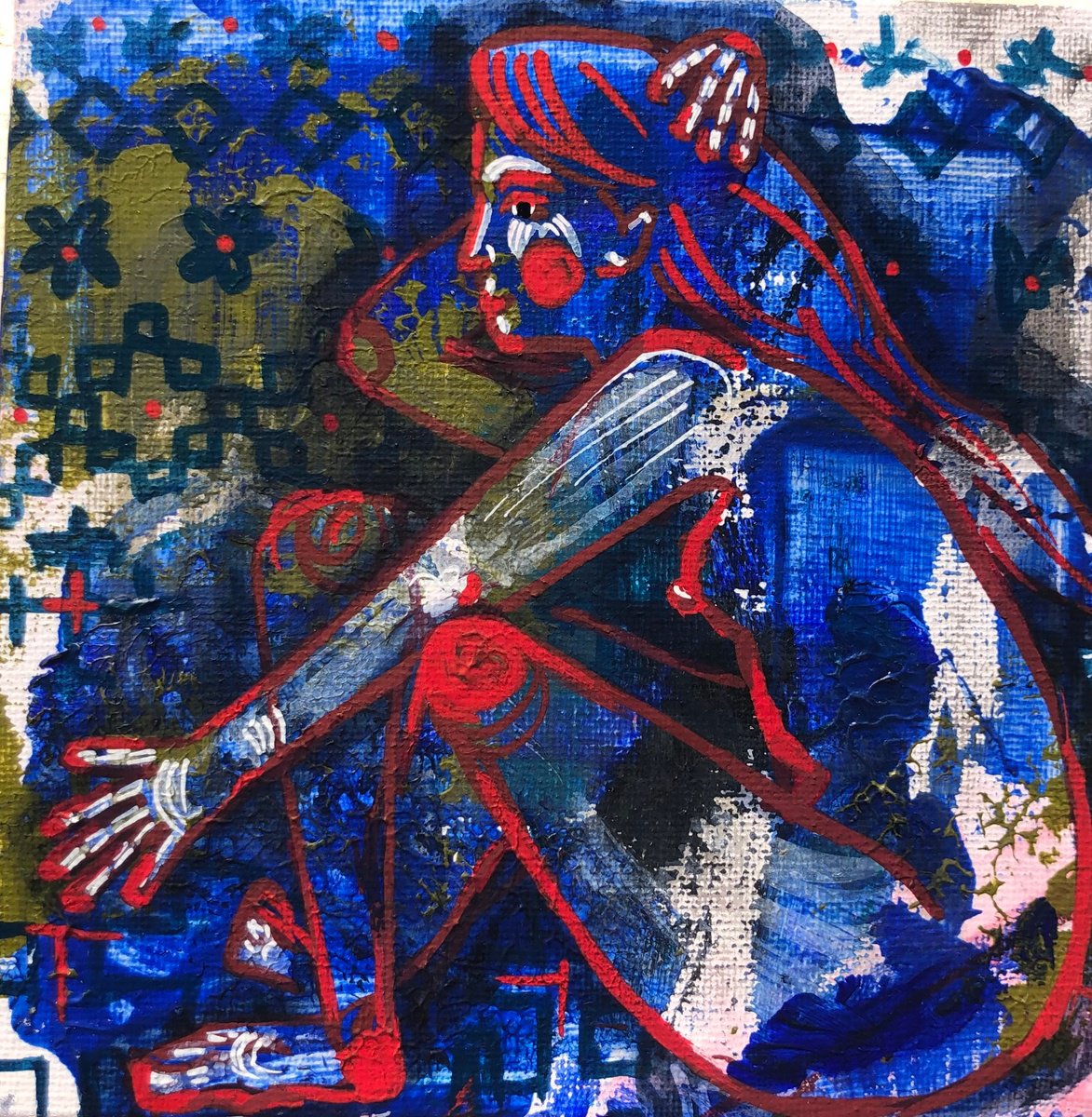 Naive Portrait Acrylic Painting By Yuliia Chaika, 6 X 6", - Posing For The Artist”, Original Artwork