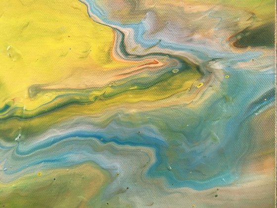 "A River Runs Through It" - Original Small Abstract PMS Fluid Acrylic Painting - 12 x 9 inches