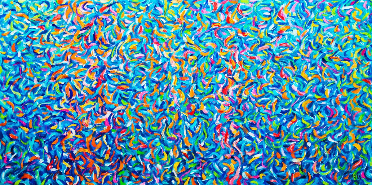 Impressionistic Landscape Oil Painting By Andrei Sitsko, 47 X 24, Reflection In The Water, Original Artwork