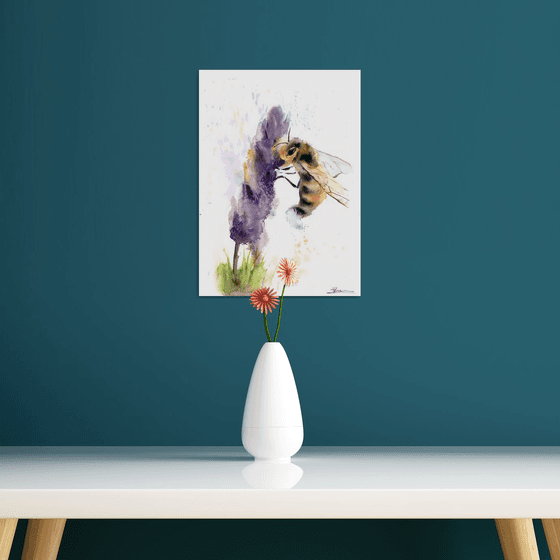Honey bee and purple flower