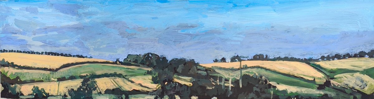 Expressive Landscape Acrylic Painting By Benjamin Duarri, 48 X 14, Scamblesby, Original Artwork