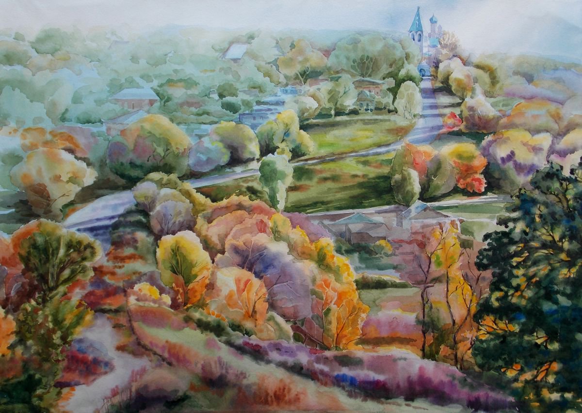Impressionistic Landscape Watercolour By Yurii Pashkov, 31 X 22", The Old Road, Original Artwork