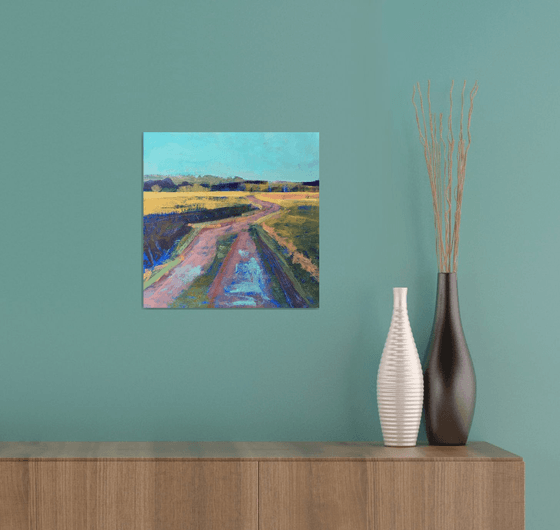 Curve.  Colourful landscape original painting.